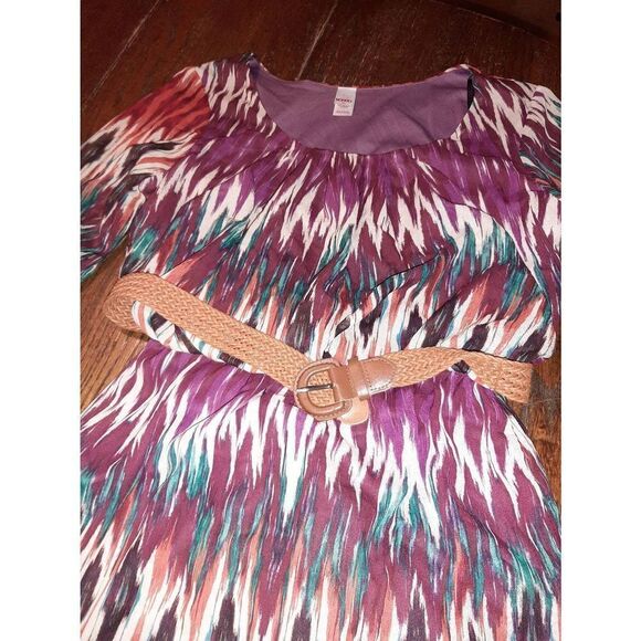 New Juniors Jr Size Medium Bongo Daytime Multi Chevon Rust Teal Belted Dress NWT - Picture 3 of 6